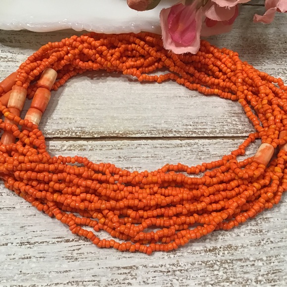 Orange Seed-beads Necklace - Picture 4 of 7